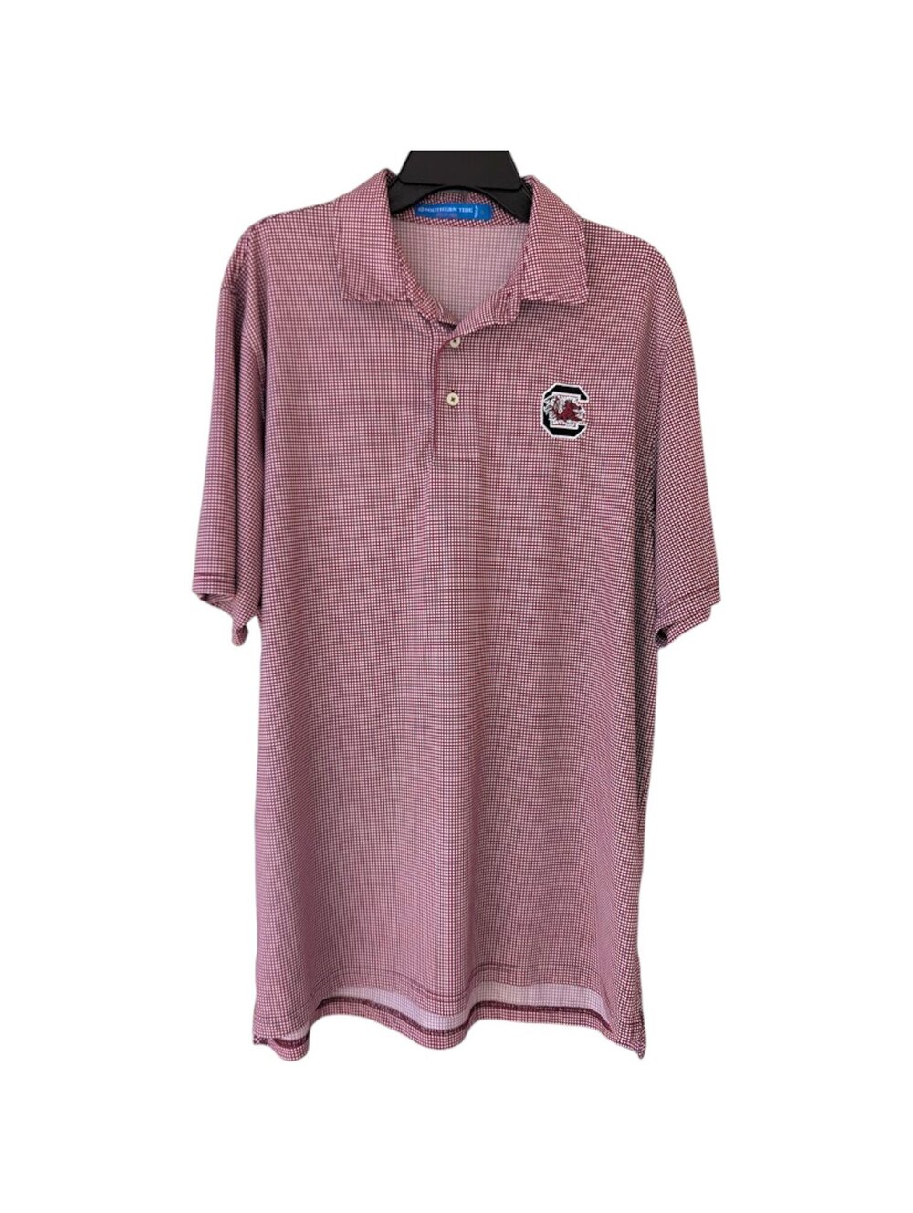 Southern Tide L Carolina Gamecocks Polo Shirt Burgundy Plaid Golf USC 23.5x31 SC
